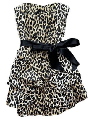 Y2K Leopard Dress Strapless Bubble 2000s Size 7 Animal Print Party