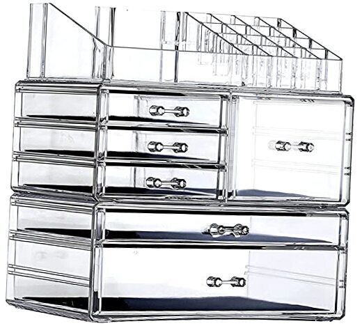 3 Pack Makeup Storage Organizer,Stackable 6 Drawers Make Up Large Clear