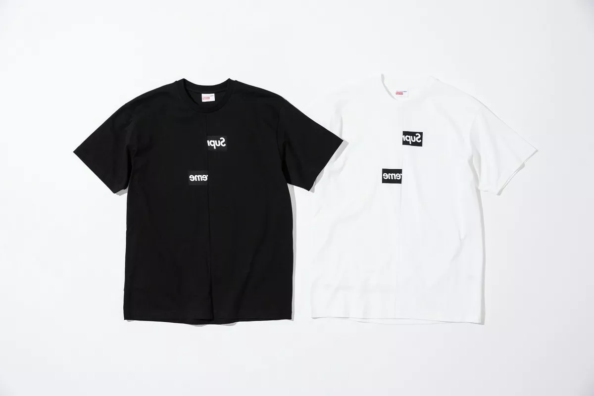 Supreme x Comme Des Garcons Shirt Split Box Logo Tee BLK/WHT (FW18KN2) Size  M-XL