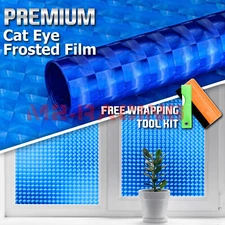 1FTx4FT Blue Cat Eye Frosted Film Glass Home Bathroom Window Security Privacy