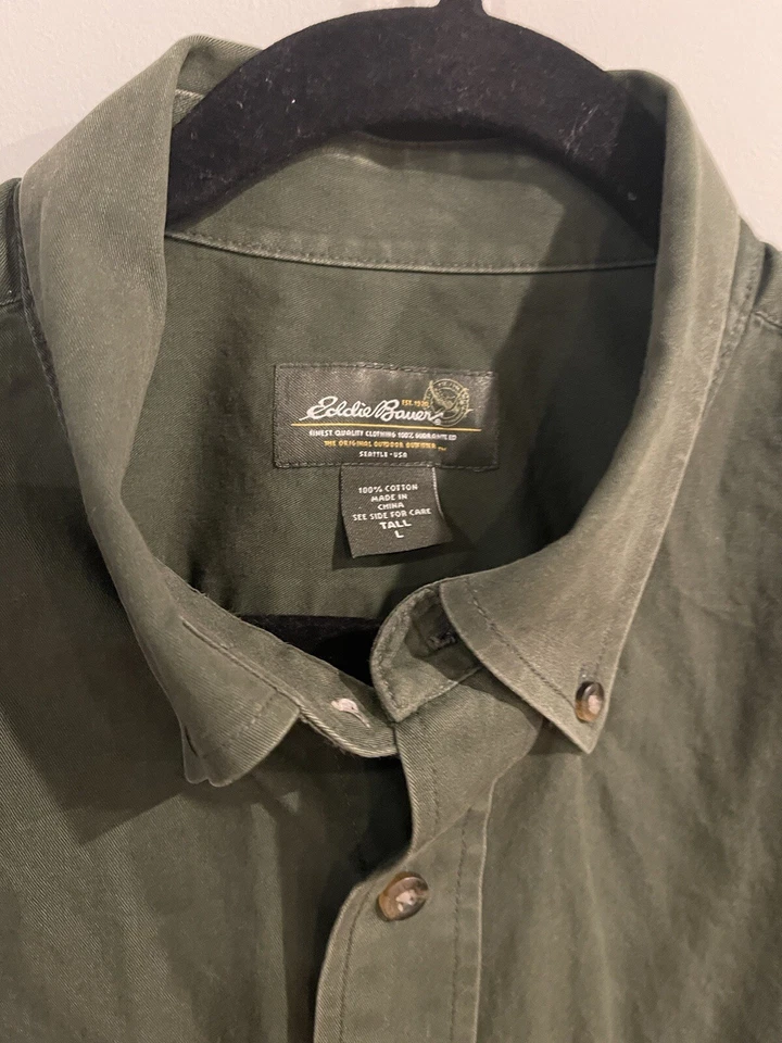 Eddie Bauer Men’s XL Tall Shirt Long Sleeve Army Green Button Up 100% Cotton Top - Image 4 of 4