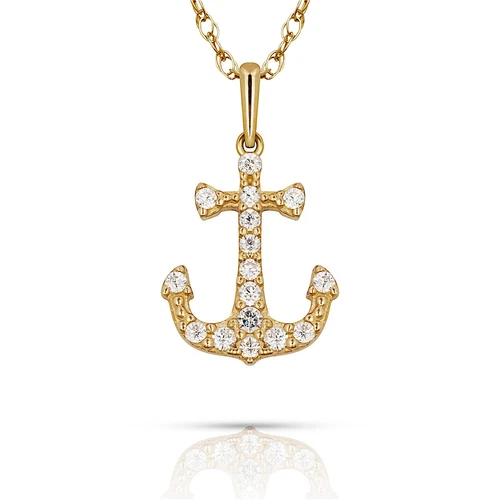 14K Yellow & White Gold Anchor Pendant For Women - Picture 1 of 1