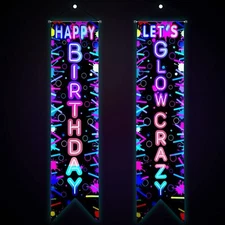 Glow In The Dark Party Supplies Neon Happy Birthday Banner Crazy Porch Sign Glow