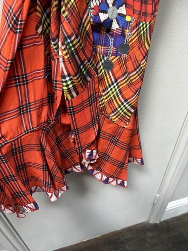 Camilla Franks Short Wrap Frill Dress XS Uk 8 6 Check Mate Reds Silk Tartan - Picture 6 of 10