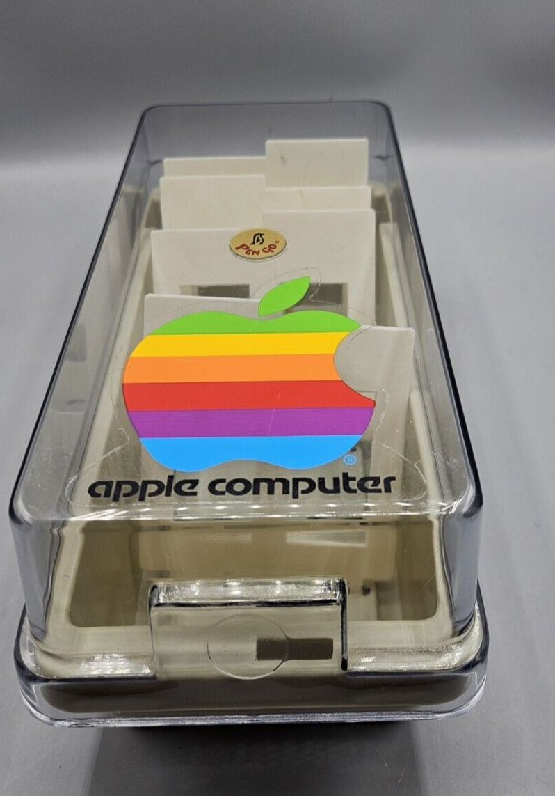 Vintage 3-1/2 Floppy Disk Holder Case w Dividers w Apple Computers Sticker