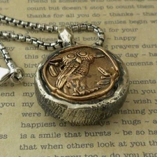 Sterling silver & Bronze Celtic Owl Wisdom of the Warrior Pendant Keith Jack Box