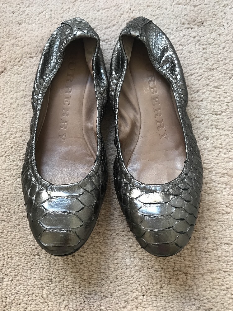 Burberry Gray Python Snakeskin Leather Ballet Fla… - image 1