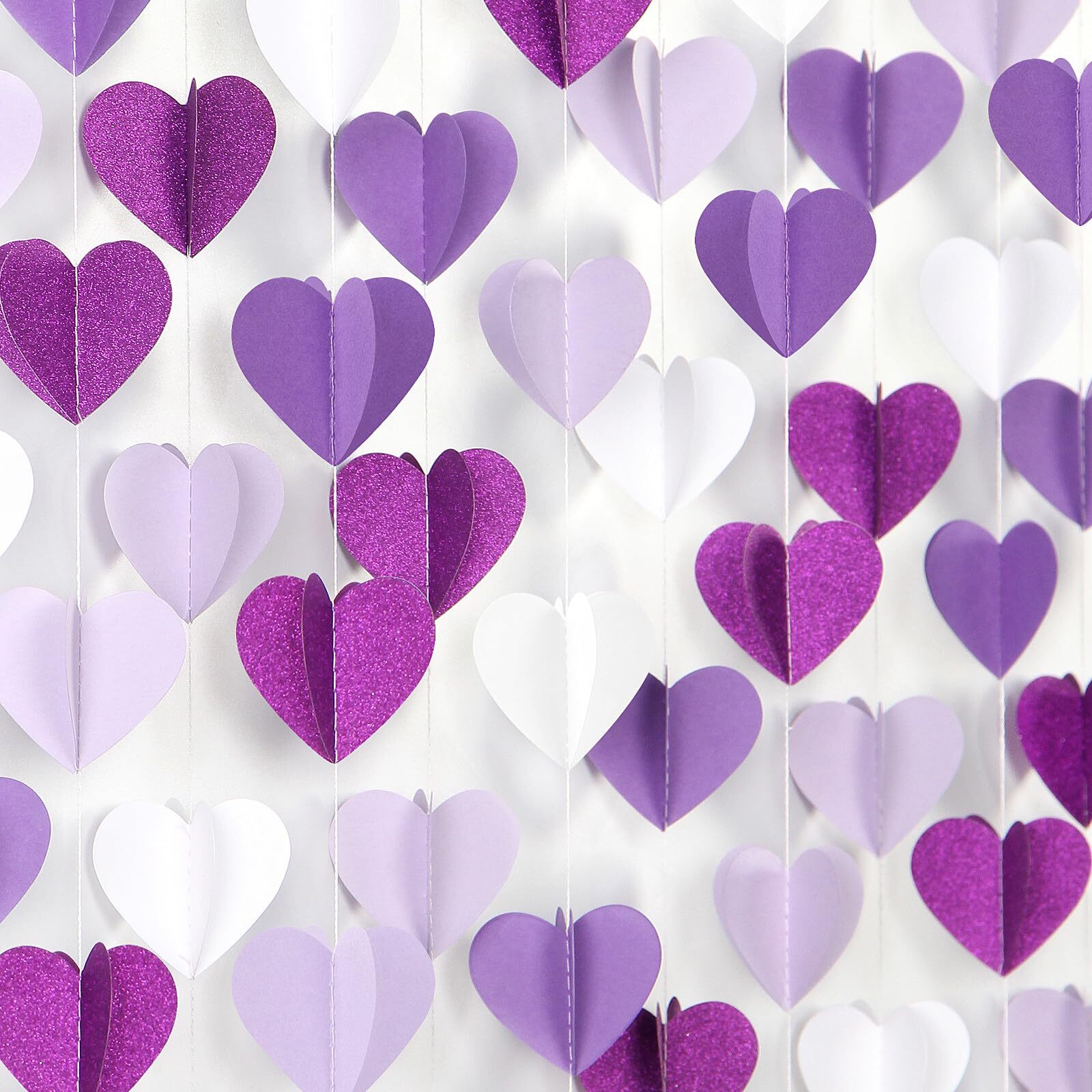 Purple White Lavender Party-Decorations Heart-Garland - 39Ft 3D Women Girl Bi...
