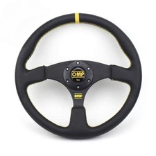 Omp 350mm Genuine Leather Flat Black Stitch Racing Sport Steering Wheel