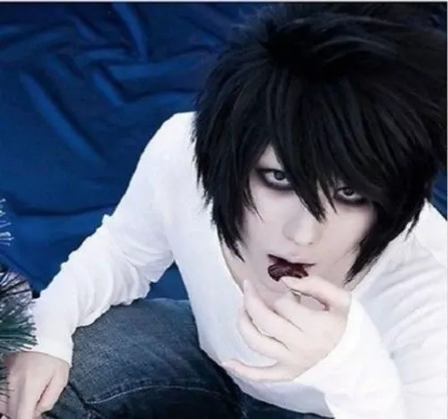 Prettyland corto negro Death Note L Lawliet Hideki Ryuga Eraldo Coil Ryuzaki  cosplay party peluca C744 : : Juguetes y juegos