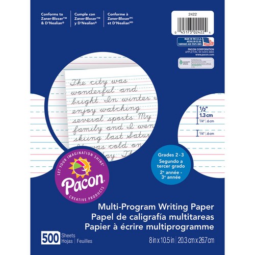 Multi-Program Handwriting Paper, 1/2" Ruled (Short Way), White, 10-1/2" x 8", 5 - 第 1/1 張圖片