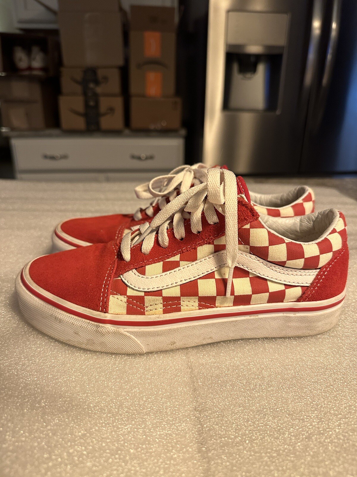 VANS Old Skool Red Checkerboard Sneakers in Size 6.5