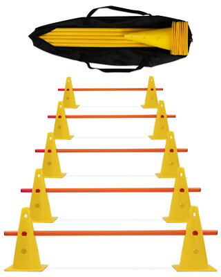 5 x Cavaletti Kegelhürde mit Stange 100 cm und Tragetasche Farbe Gelb/Orange