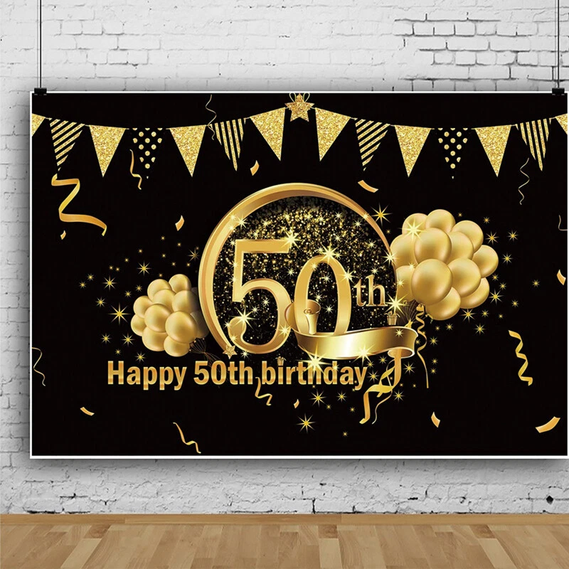 Gold 50th Backdrop Women Men Happy Birthday Party Photo Background Banner Decor - image 4 of 4