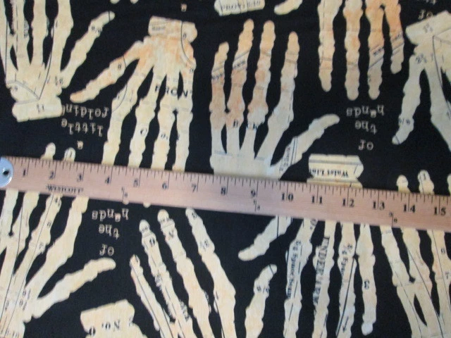 HANDS KIDS SKELETONS BONES YELLOW BLACK COTTON FABRIC FQ - Image 4 of 4