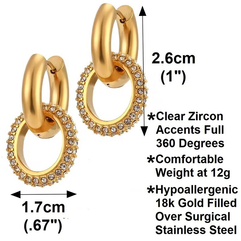 PENDIENTES COLGANTES HUGGIE DE PIEDRAS PRECIOSAS HIPOALERGÉNICAS DE CIRCÓN RELLENOS DE ORO DE 18 QUILATES D62 Foto 3 de 4