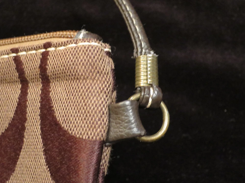 Wristlet Wallet Denim Change Purse Tan with Dark Brown C s Gold inside 4 x 6.5 - Image 4 of 4