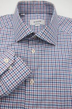 GORGEOUS 270 Eton of Sweden Red and Blue Check Slim Fit Dress Shirt 16x36 L