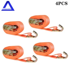 4 × Orange Ratchet Straps J Hook Heavy Duty Tie Downs 1.5" × 20' 4000 lbs US