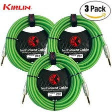 3-PACK Kirlin 20FT 1/4" Mono Translucent Green Guitar Cable IM-201 WCG-20/GRF