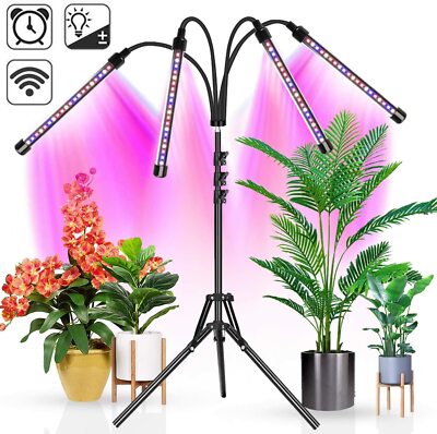 4-Head LED Grow Light with Tripod Stand Indoor Plants Full Spectrum ...