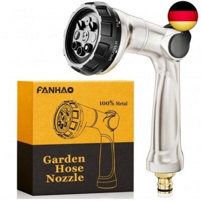 FANHAO Professionelle Gartenschlauch Spritze, 100% Metall Gartenbrause mit 8