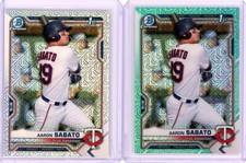 2 * AARON SABATO * 2021 BOWMAN CHROME AQUA REFRACTOR # 225 + MEGA MOJO RC 