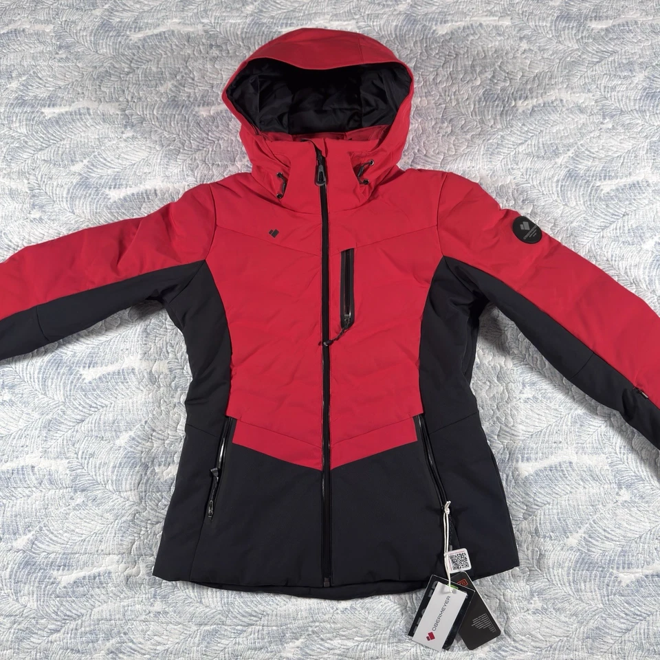 OBERMEYER Cosima Down Winter Ski Jacket Womens Size 6 Red Black Insulated Hooded - Image 2 of 4