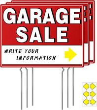 3 Pack Yard Sale Signs with Stakes Double Sided 17x13 Weatherproof Arrow Sticker
