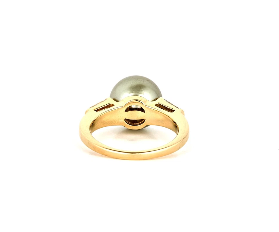 10.50MM Gray Cultured Pearl and 0.50ctw Baguette Diamond Ring in 14K - Image 3 of 3