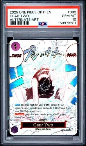 2025 ONE PIECE OP11-A FIST OF DIVINE SPEED ALTERNATE ART #080 GEAR TWO PSA 10