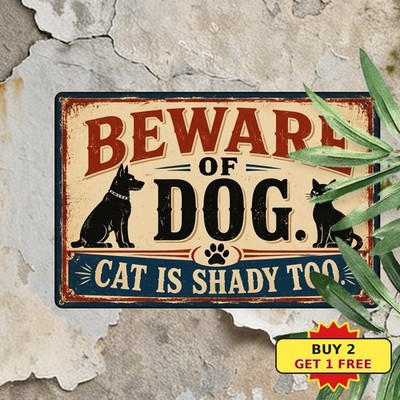 Beware of Dog and Cat Funny Pet Companion Guard Warning Metal Sign 8x12