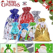 7-14 Christmas Drawstring Gift Bag Wrapping Bags Xmas Candy Bags 9.5 12.5" USA