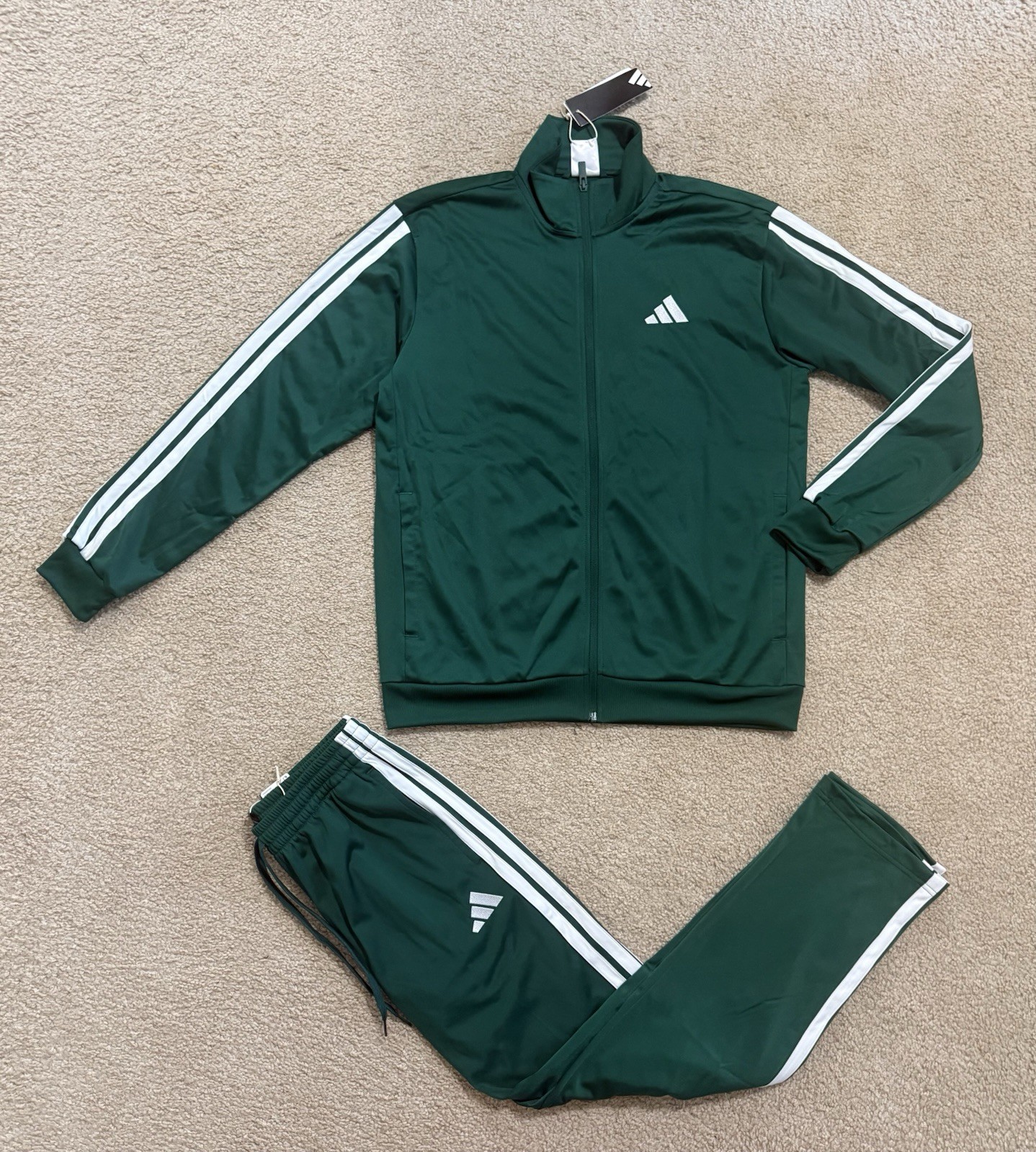 adidas Essentials Tricot 3-Stripes Tracksuit 2 Piece Set Green Men’s Sz M, L, XL