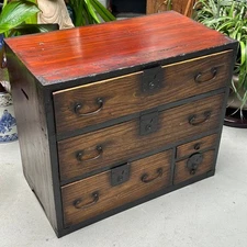 Antique Japanese Meiji Era (c1870’s) Kiri Kodansu Personal Tansu 5 Drawer 23"W
