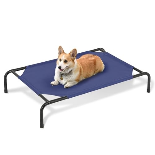 Cooling Elevated Dog Cot for Large Pets Navy Blue 42 Inch Portable Raised Bed