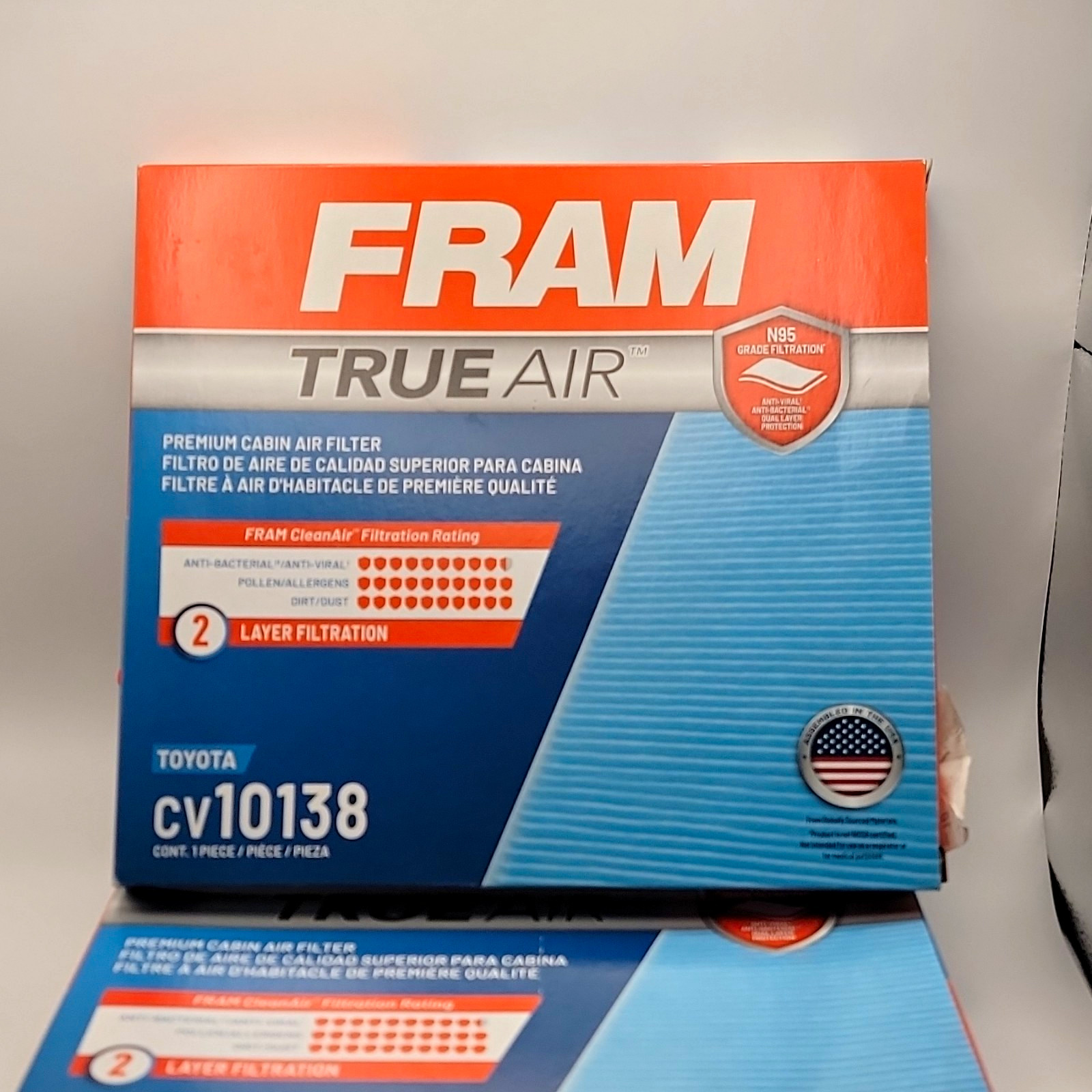 3 Pack Fram True Air Premium Cabin Air Filter #cv10138 With N95, for Toyota