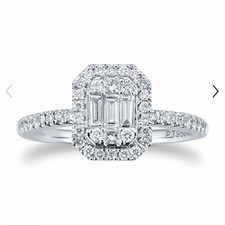 Goldsmiths white 9ct Emerald Cut Diamond cluster Halo Engagement Ring Size N 2mm