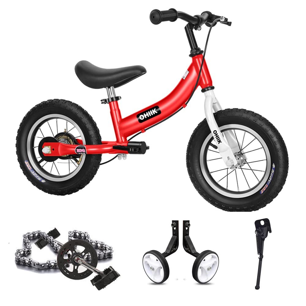 Ohiik 2 in 1 Balance Bike 14 inch Red with Pedal Kit Trainin