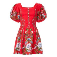FARM Rio Anthurium Leaves Dress in Red, Size S