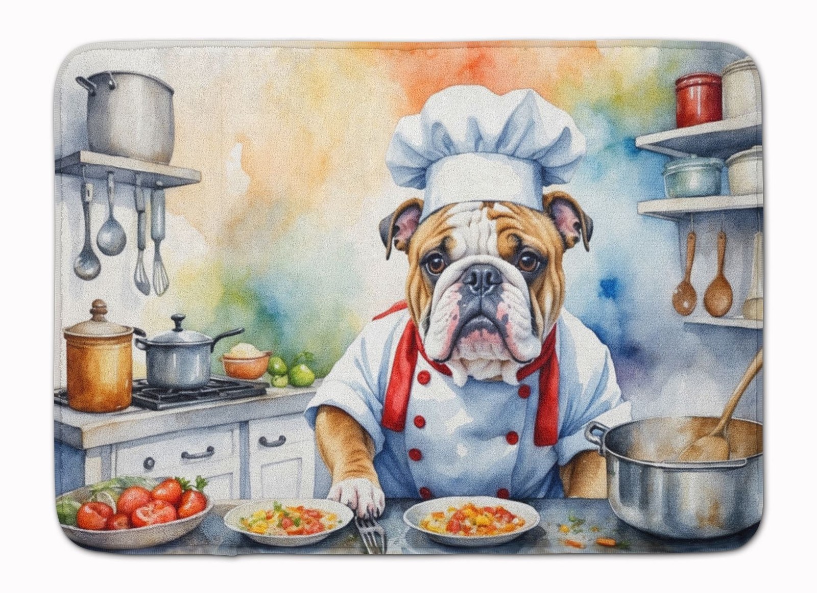 English Bulldog The Chef Memory Foam Kitchen Mat Machine Washable Anti-Fatigue