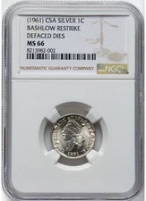 1C Confederate States of America Cent, Bashlow Restrike Silver Defaced Dies, M66