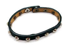 Multi Rhinestone Faux Black Leather Bracelet- 9 Inches Unisex