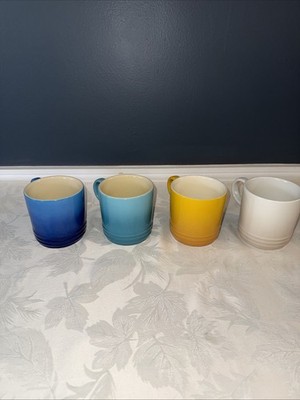Le Creuset 12 oz. Mug Set of 4 Colors:  Blue And Teal Blue Hombre, Yellow, White