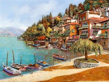 Stampa artistica su tela giclée, poster, cuscino. varenna sul lago di como