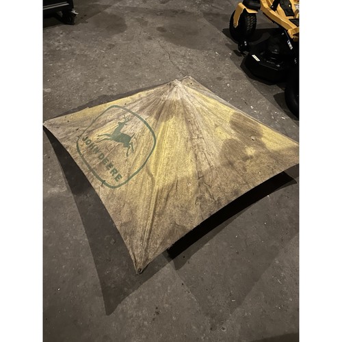 Vintage John Deere Tractor Canvas Umbrella Yellow 4' X 4' Green Logo Stained