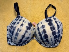 Victoria Secret PINK Wear Everywhere Super Push-up Bra 32DD Blue white FR/SHP