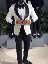 White Tuxedo Jacket With Black Sequin Lapel