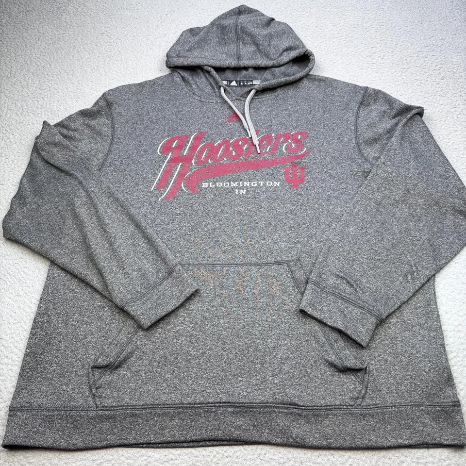 Indiana Hoosiers Hoodie Mens XL Gray NCAA Basketball Adidas Pullover Sweatshirt - Image 2 of 4