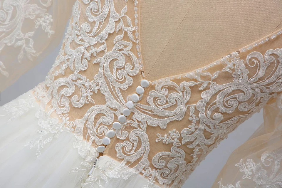 Fit Flare Crepe Meerjungfrau Spitze Brautkleid Hochzeitskleid m.Tüll Schleppe - Bild 4 von 4